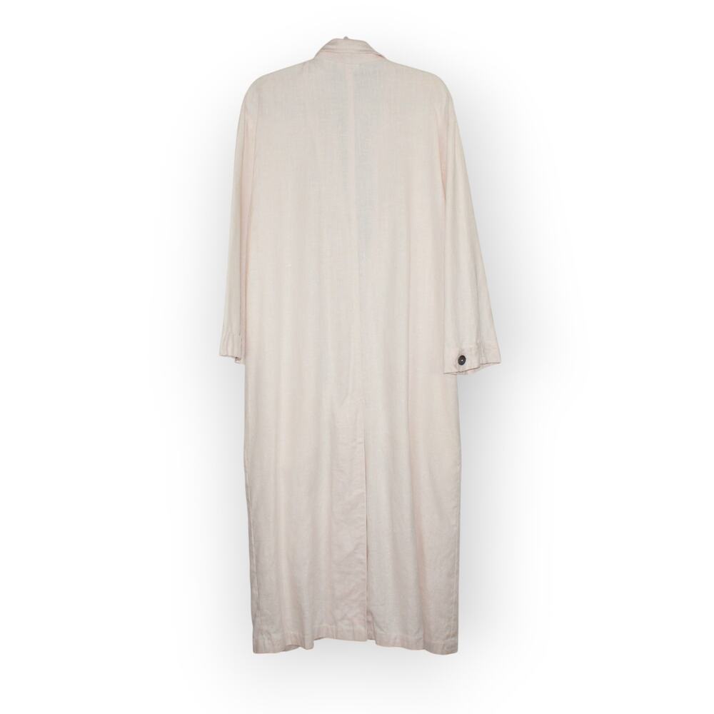 Medium Vintage Linen Duster PalePink 80s Oversize LizClaiborne Midi Jacket - Picture 3 of 16